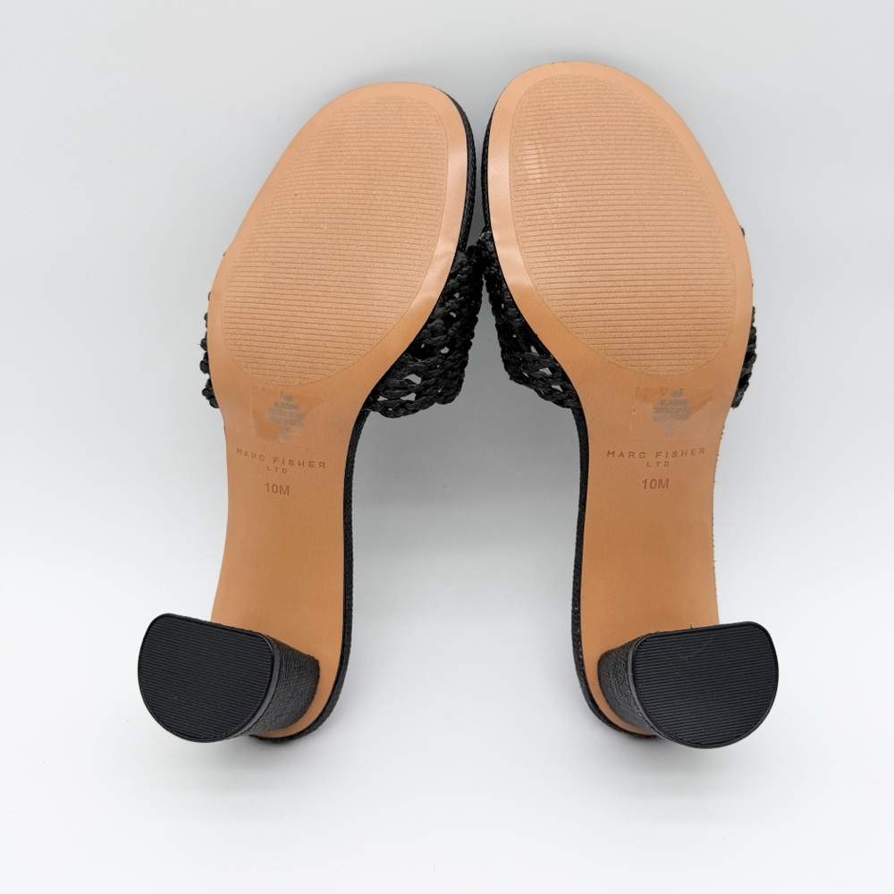 Marc Fisher LTD Jazmine Woven Slide Sandals Block Heel Mule Black 10 NEW - Picture 13 of 16